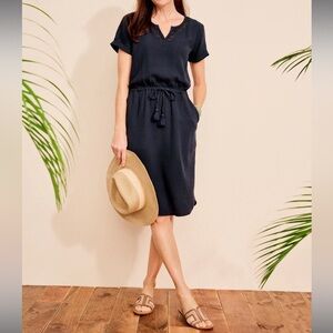 Talbots Airy Gauze Popover Shirtdress Navy Blue‎ 100% Cotton Petite Medium